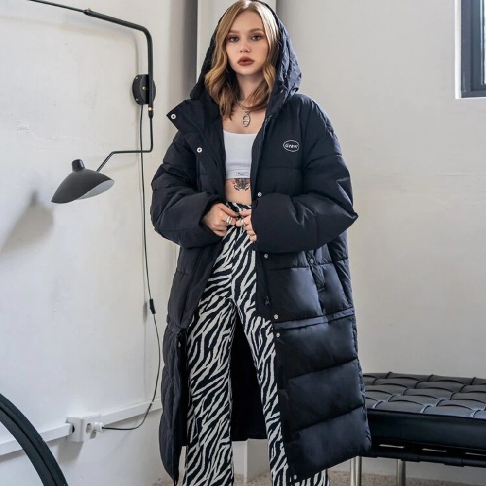 Black Removable Hem Hooded Puffer Coat